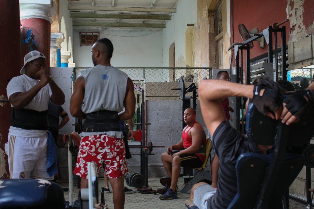 Havana, Cuba, August 14th, 2018: Man Getting Fit at Cuban Gym